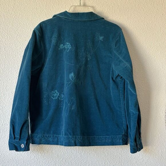 Denim & Co. Teal Blue Women’s Velvet Jacket Size Medium Embroidered Design - Picture 6 of 10